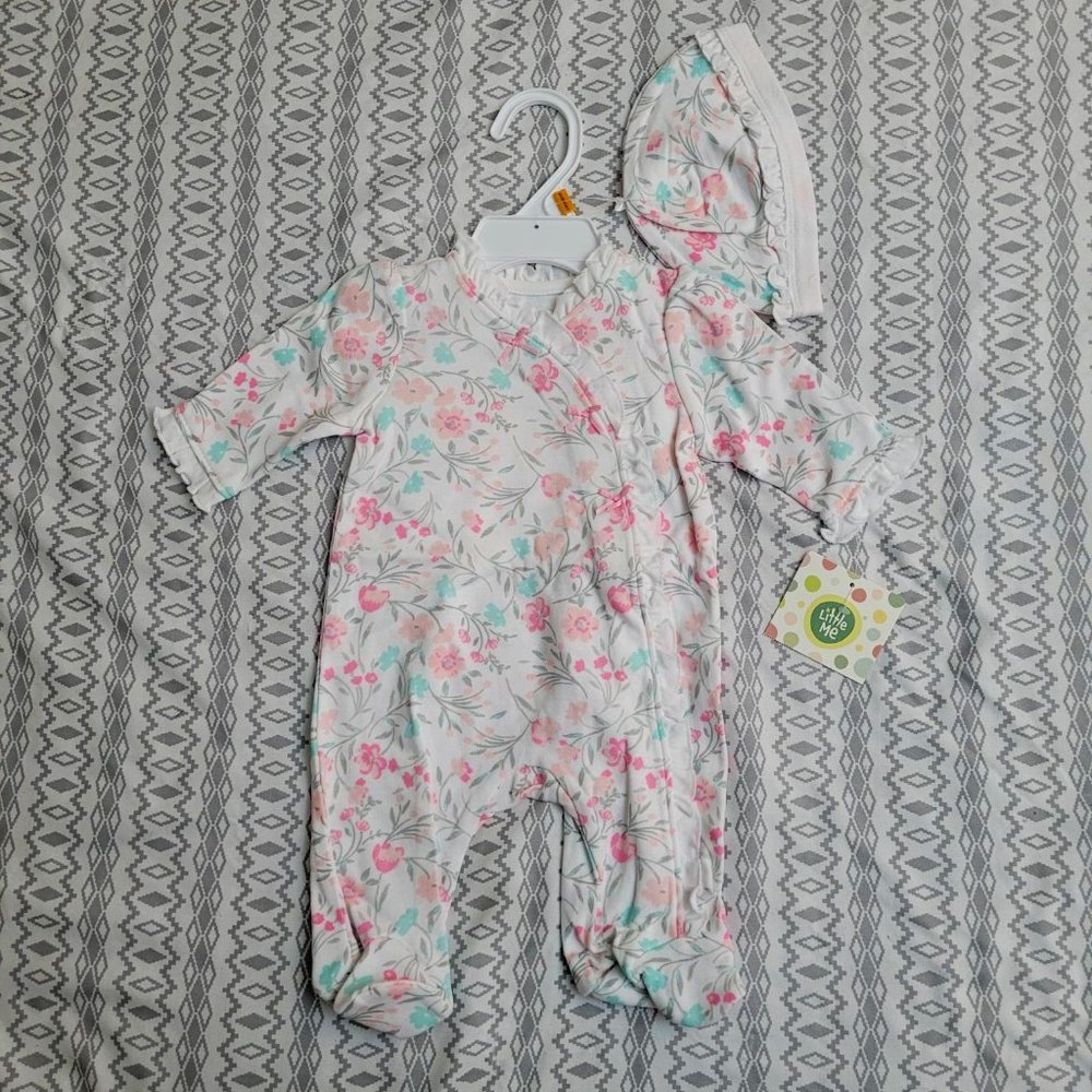 59. Little Me footie with beanie. NB. NWT.